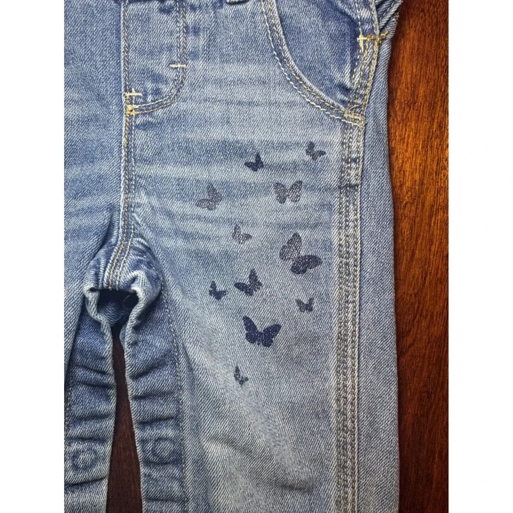 OshKosh Bgosh Girls Denim Butterfly‎ Overalls Light Wash 9M Baby Blue Jeans
